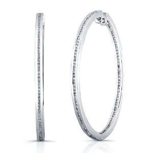 Victoria Kay 1 1/10ct Gold Channel Diamond Hoop Earrings in 14k White 