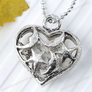 Tibet Silvery Heart Hollowed out Star & Moon Pendant Fit Necklace Punk 