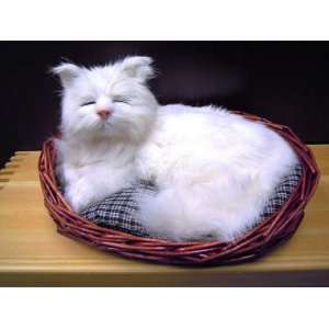  Cat Lying in Basket Collectible Figurine Kitten Statue 