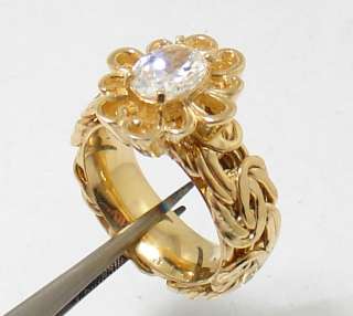 Technibond Clear Oval CZ Byzantine Ring 14K Yellow Gold Clad Silver 