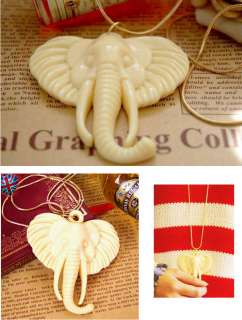 CREAM ivory VINTAGE ELEPHANT NECKLACE lucite plastic 24long gold pl 