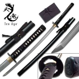 Ten Ryu   Sharp Damascus Steel Katana Sword TR 018BK  