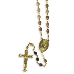   Obsidian & Olive Wood From The Holy Land Rosary/Mixed Metal Jewelry