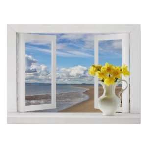    At the Beach    Open Window View with Daffodils: Home & Kitchen