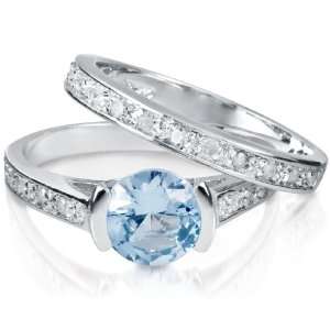   Silver Synthetic Blue Topaz Ring Set (.25 ct. tw.)   7 FOJO Jewelry