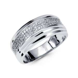  14K White Gold Mens Fashion Round Diamond Band Ring 