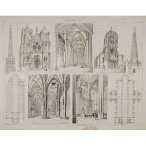  1870 German Church Architecture Meissen Ulm Lithograph 
