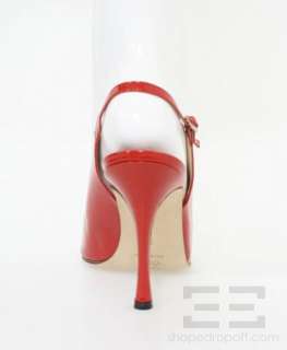 Manolo Blahnik Red Patent Leather Peep Toe Slingback Heels Size 39 NEW 