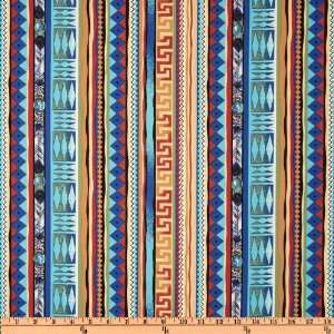   Indian Tribal Elements Stripe Blue Fabric By The Yard Arts, Crafts
