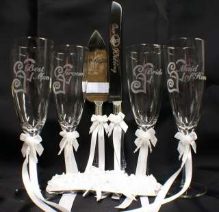   , Maid of Honor, Best Man Wedding toasting glasses LOT Cake knife ga