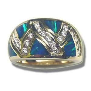  .59 ct Tw Ladies Diamond Zigzag Inlaid Created Opal Band Jewelry
