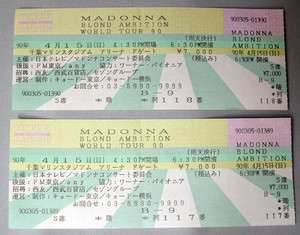MADONNA Blond Ambition Tour in Japan 1990 2 TICKET Never Been Used 