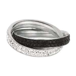   Crystal Rhodium Plated Dbl Band Ring Interlocked   Size 8   JewelryWeb