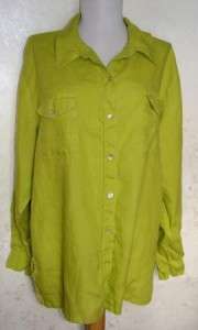 CHICOS LINO SZ 3 Lime Green 100% Linen Big Shirt Top 3 L XL  