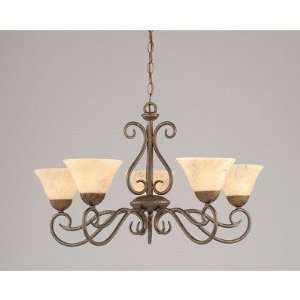 Olde Iron 5 Light Uplight Chandelier with Marble Glass Shade Shade 