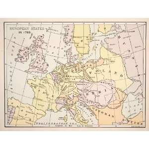 Print Antique 1792 Map Europe Poland France Austria Switzerland Italy 