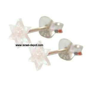  White Opal Magen David Star Stud Earrings Sterling 925 