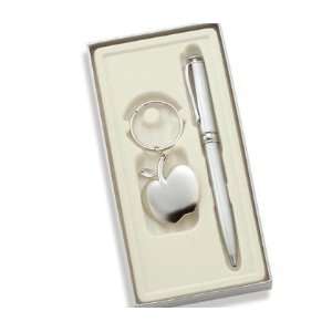   Apple Key Ring and Silver Ballpoint Pen with Gift Box: Home & Kitchen