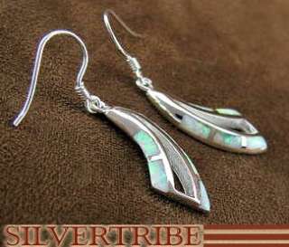 Silver Created Opal Hook Dangle Earrings @ Jewelrymart  