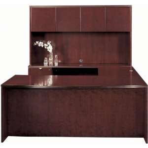  Wood Veneer Bow Front U Shaped Desk with Hutch by 