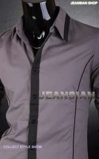 3mu Mens Fashion Designer Slim Contrast Dress Shirts Tops Casual S M 
