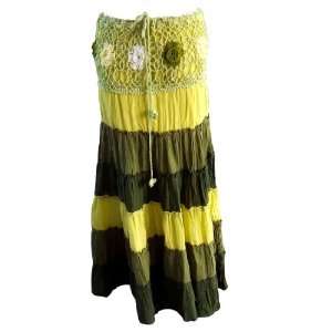  Green Cotton Long Skirt with hand knitting Everything 