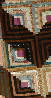 ANTIQUE LOG CABIN QUILT SILK AND WOOL CIRCA LATE 1800S  