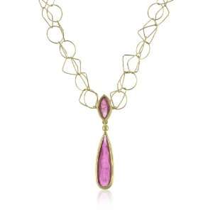   Metaform Pink Tourmaline 18k Gold Chain and Diamond Pendant Jewelry