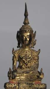 THAILAND BRONZE GILT AND LACQUER SEATED BUDDHA 18TH CENT  