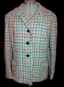 Vintage 40s 50s Teal Red Plaid Coat Jacket 44B L XL  