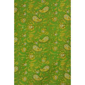 Green Khadi Fabric with Printed Paisleys   Pure Cotton (Sold by the 