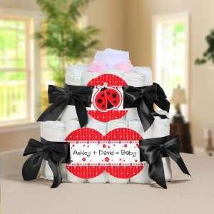   Ladybug   2 Tier Personalized Square   Baby Shower Diaper Cake: Baby