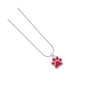 Medium Translucent Red Paw   Two Sided   Silver Plated Snake Chain 