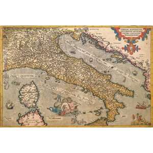  Map of Italy by Abraham Ortelius 18x12