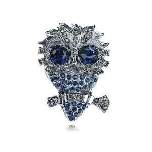   Rhinestone Silver Tone Big Eyed Perched Owl Bird Pin Brooch Jewelry