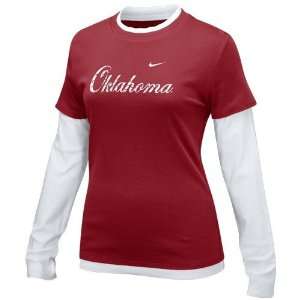 Nike Oklahoma Sooners Crimson Ladies Double Layer Script Long Sleeve T 