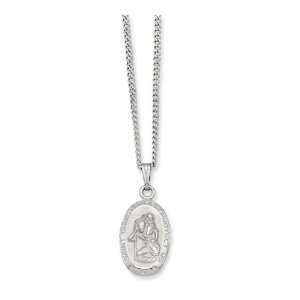  18in Rhodium plated Small Oval St. Christopher Necklace Jewelry
