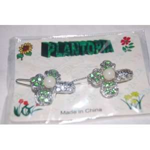  2 Flower with Light Green Rhinestones and Faux Pearl on 1 
