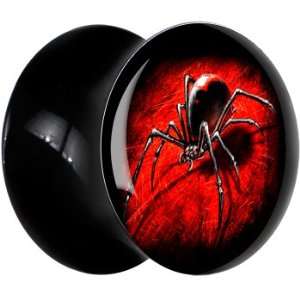  18mm Black Acrylic Black Widow Spider Saddle Plug Jewelry