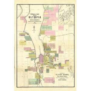  OLYMPIA & VICINITY WASHINGTON (WA) LANDOWNER MAP 1890 