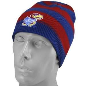   Jayhawks Royal Blue Red Striped Reversible Beanie: Sports & Outdoors