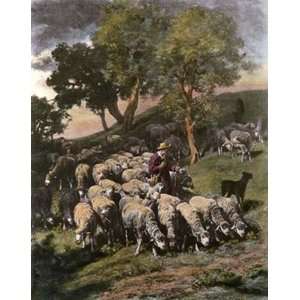 Shepherd and his Flock Etching Jacques, Charles Emile 