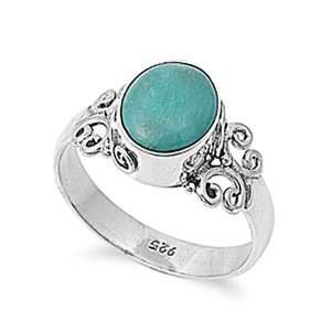 : Rhodium Plated Sterling Silver Wedding & Engagement Ring Turquoise 