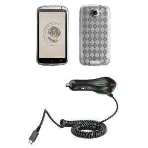 HTC One X (AT&T) Premium Combo Pack   Transparent Clear TPU Gel Argyle 