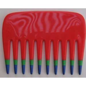  Red Wide Tooth Hair Pick Comb   Green and Blue Tip   3 1/2 