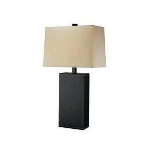   Light Table Lamp, Black Leather/Beige Fabric Shade