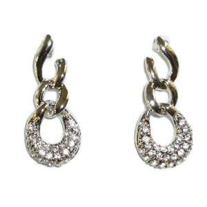  Silverplated Crystal Chain Pierced Earrings Jewelry