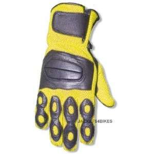   : NEW LEATHER MESH GLOVES MOTORCYCLE BIKE GLOVE YELLOW XL: Automotive