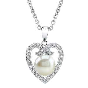  Heart Shaped Freshwater Pearl & Diamond Pendant in 18K 