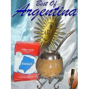 ARGENTINA KIT Yerba Mate + Gourd in a nickel base + Straw with filter 